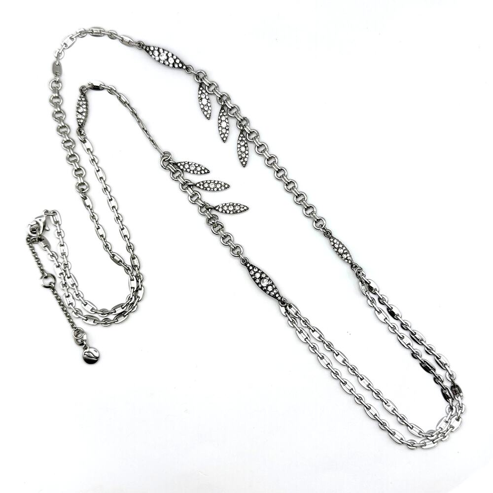 CHLOE + ISABEL Deco Crystal Marquis Chain Bib Necklace Station Silver Tone 31"
